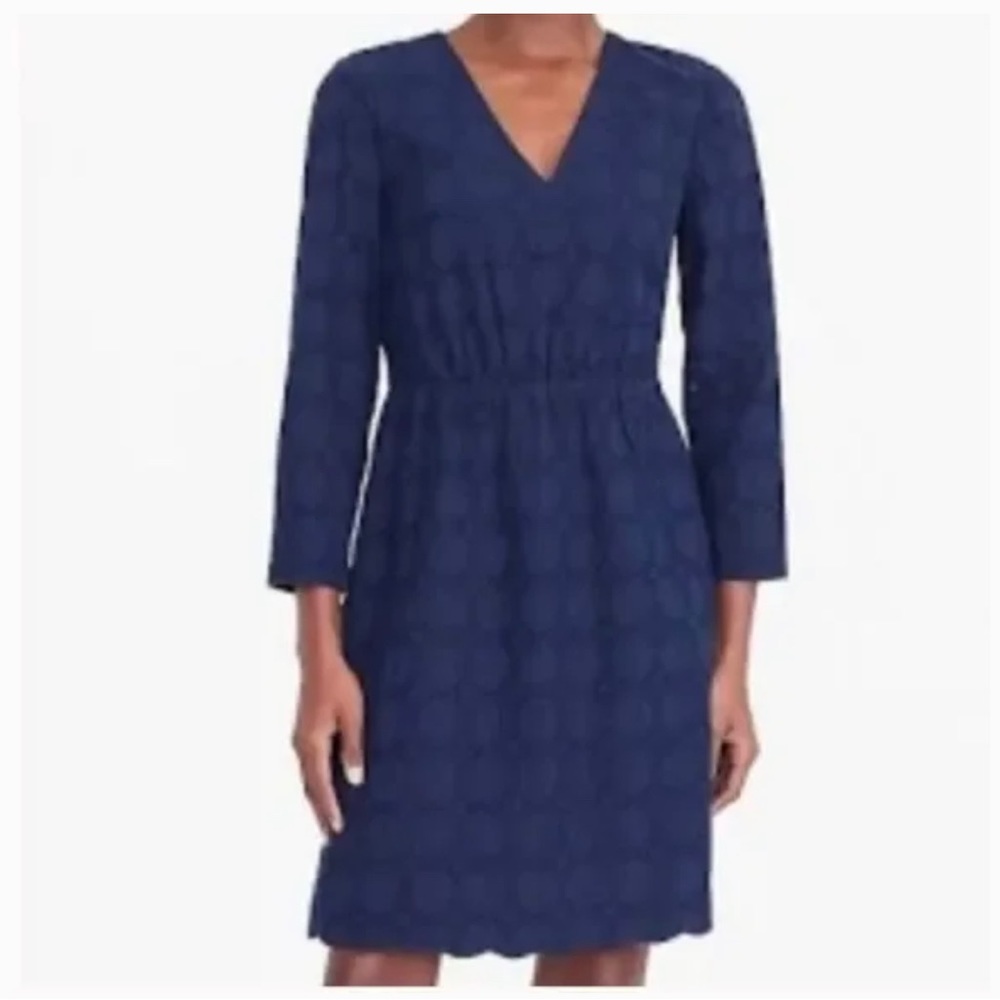 J Crew Navy Eyelet Style V-Neck Dress- Size 12